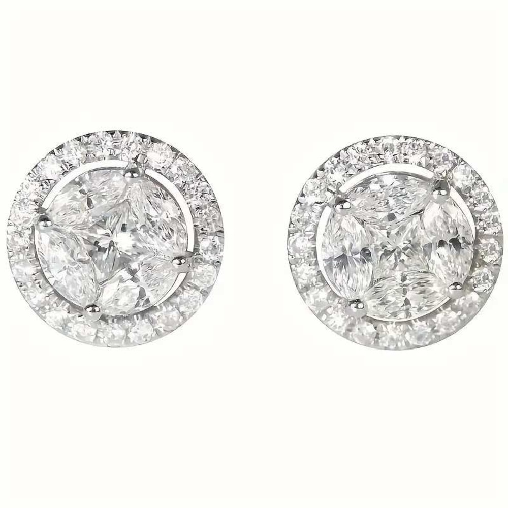 Cubic Zirconia Halo Stud‎ Earrings